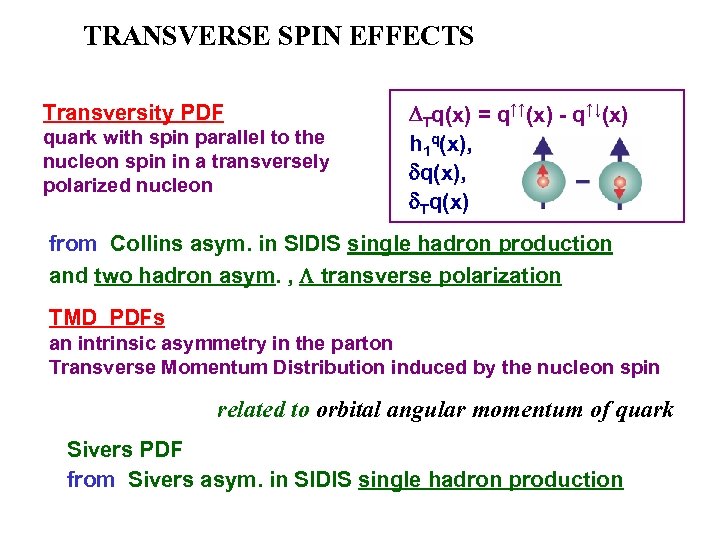 TRANSVERSE SPIN EFFECTS Transversity PDF quark with spin parallel to the nucleon spin in