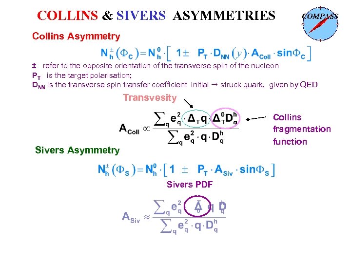 COLLINS & SIVERS ASYMMETRIES Collins Asymmetry ± refer to the opposite orientation of the