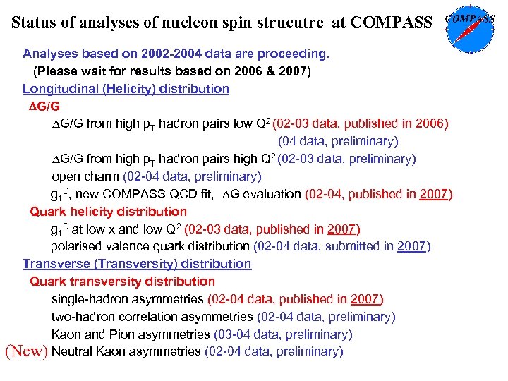 Status of analyses of nucleon spin strucutre at COMPASS Analyses based on 2002 -2004