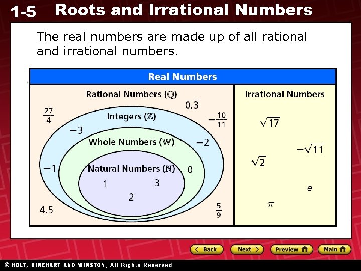 1 -5 Roots and Irrational Numbers Preview Warm