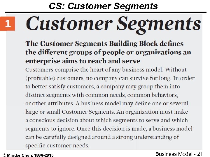 CS: Customer Segments © Minder Chen, 1996 -2016 Business Model - 21 