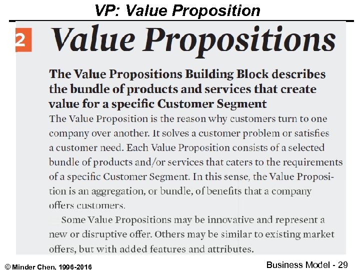 VP: Value Proposition © Minder Chen, 1996 -2016 Business Model - 29 