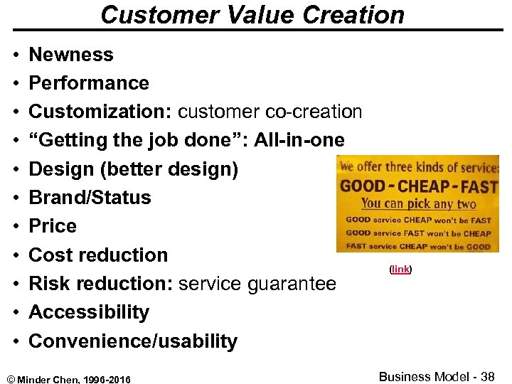 Customer Value Creation • • • Newness Performance Customization: customer co-creation “Getting the job