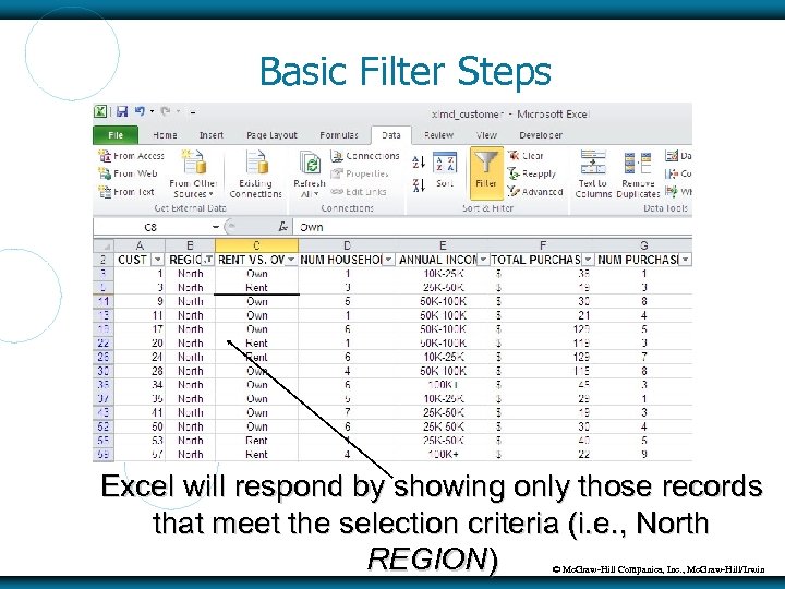 Basic Filter Steps Excel will respond by showing only those records that meet the