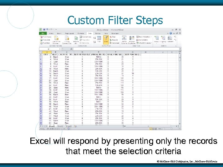 Custom Filter Steps Excel will respond by presenting only the records that meet the