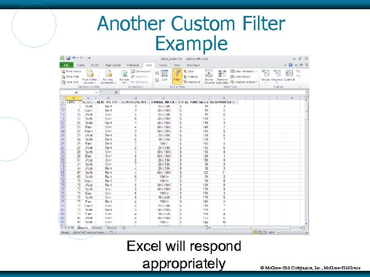 Another Custom Filter Example Excel will respond appropriately © Mc. Graw-Hill Companies, Inc. ,