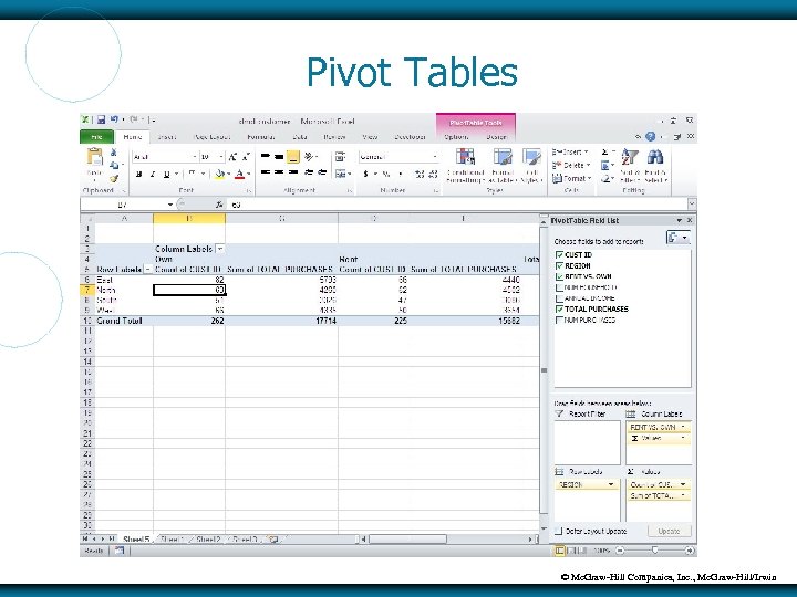 Pivot Tables © Mc. Graw-Hill Companies, Inc. , Mc. Graw-Hill/Irwin 