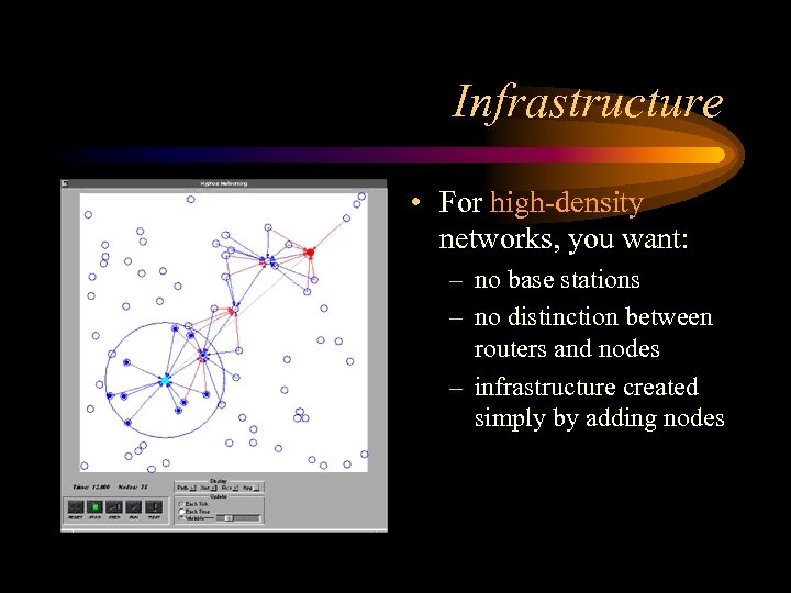 Infrastructure • For high-density networks, you want: – no base stations – no distinction