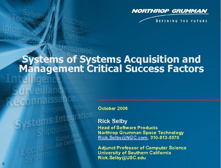 Systems of Systems Acquisition and Management Critical Success Factors October 2006 Rick Selby Head