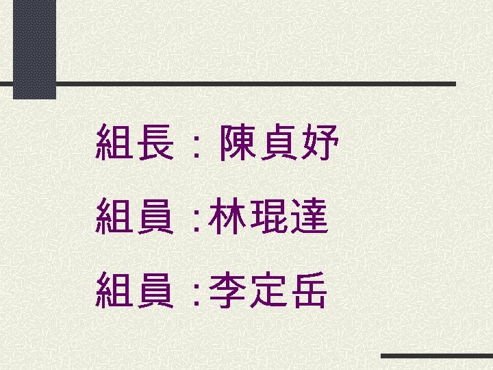 組長：陳貞妤 組員： 林琨達 組員： 李定岳 