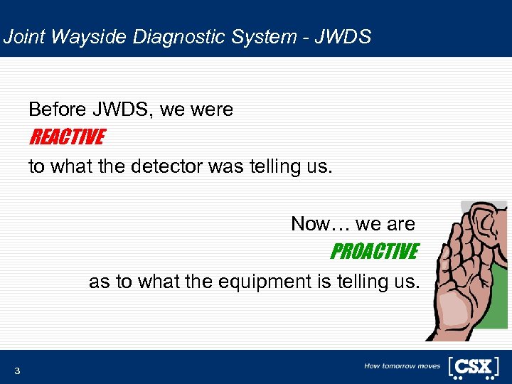Joint Wayside Diagnostic System - JWDS Before JWDS, we were REACTIVE to what the