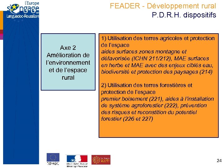 FEADER - Développement rural P. D. R. H. dispositifs Axe 2 Amélioration de l’environnement