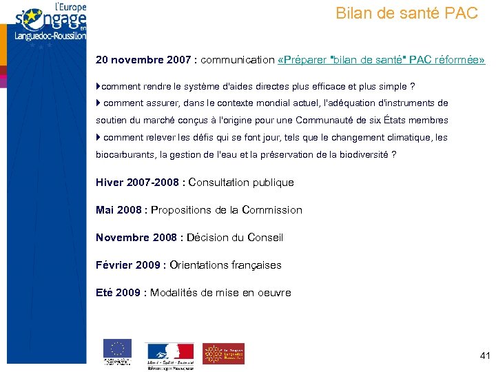 Bilan de santé PAC 20 novembre 2007 : communication «Préparer 