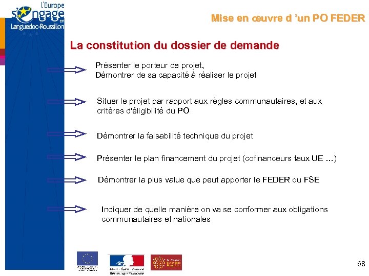 Mise en œuvre d ’un PO FEDER La constitution du dossier de demande Présenter