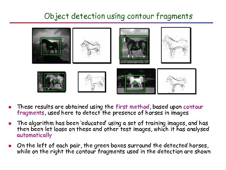 Object detection using contour fragments n n n These results are obtained using the