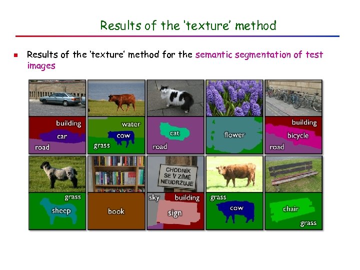 Results of the ‘texture’ method n Results of the ‘texture’ method for the semantic