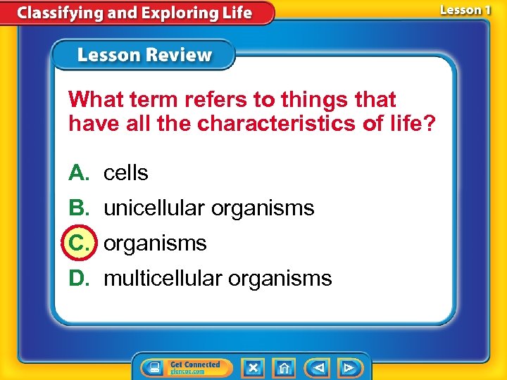 What term refers to things that have all the characteristics of life? A. cells