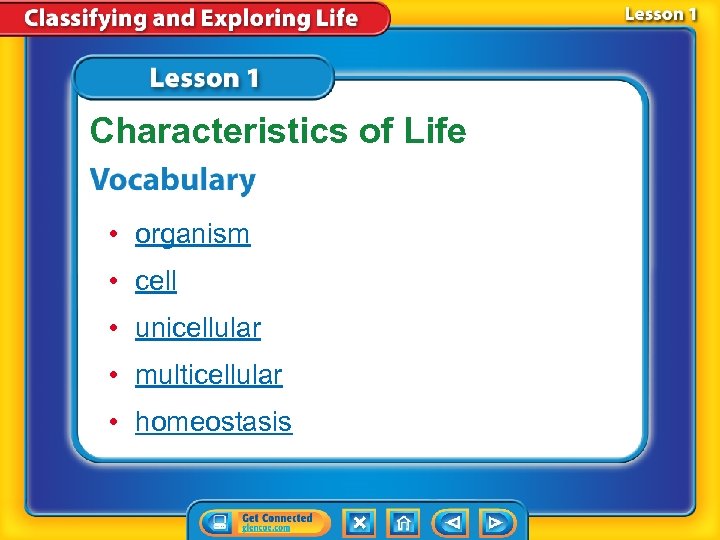 Characteristics of Life • organism • cell • unicellular • multicellular • homeostasis 