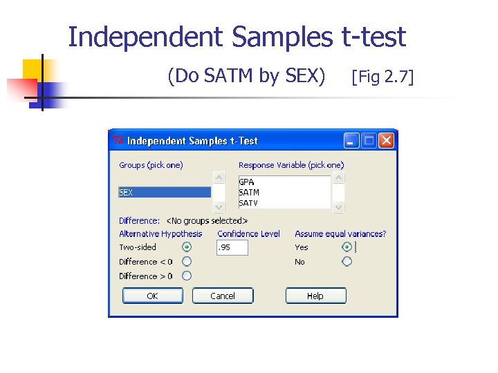 Independent Samples t-test (Do SATM by SEX) [Fig 2. 7] 