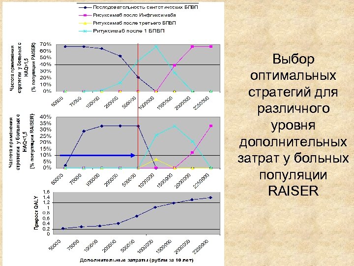 Выбор оптимальных стратегий для различного уровня дополнительных затрат у больных популяции RAISER 