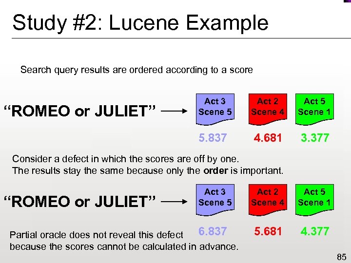 Study #2: Lucene Example Search query results are ordered according to a score Act