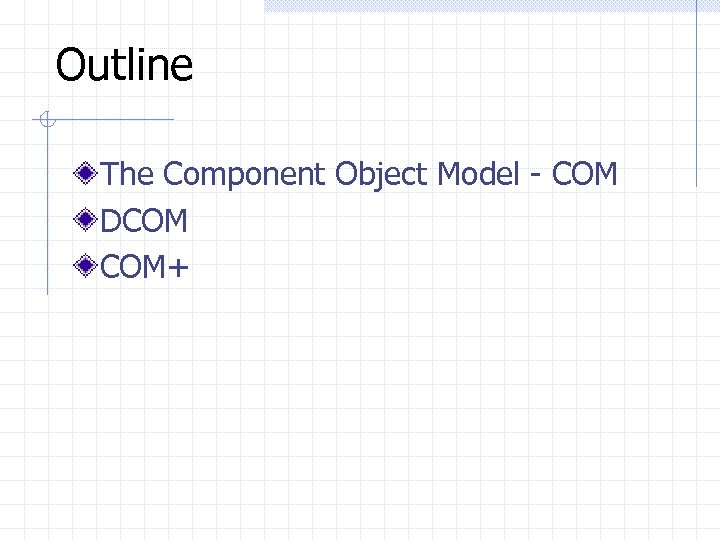 Outline The Component Object Model - COM DCOM COM+ 