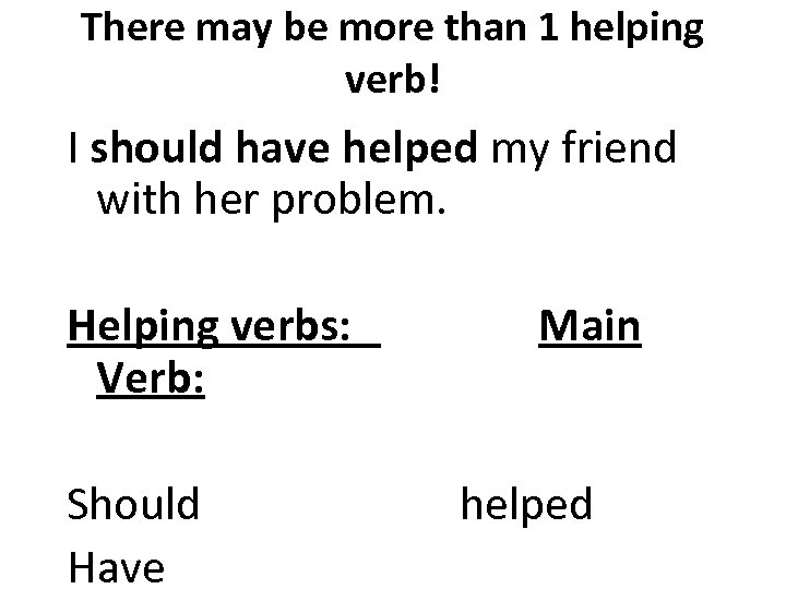 There may be more than 1 helping verb! I should have helped my friend