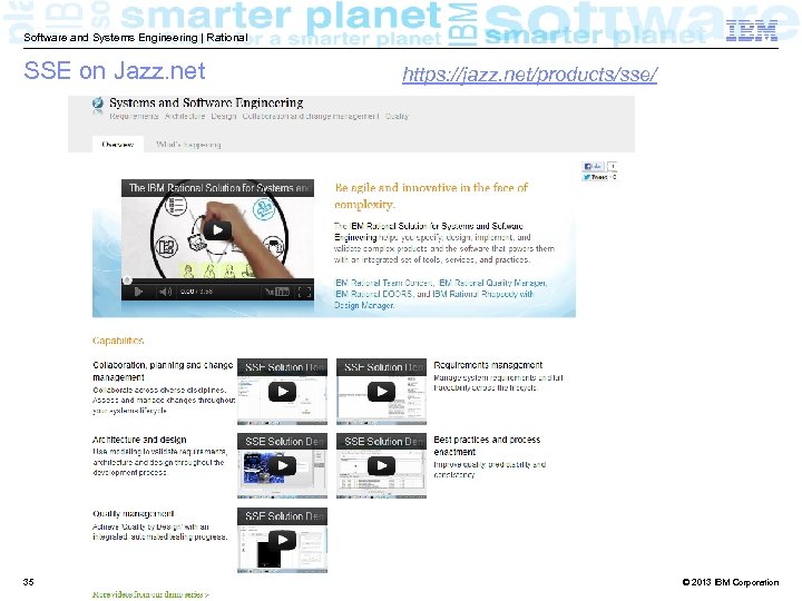 Software and Systems Engineering | Rational SSE on Jazz. net 35 https: //jazz. net/products/sse/