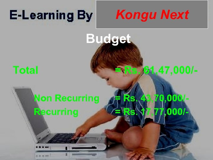 Kongu Next Budget Total = Rs. 61, 47, 000/ Non Recurring = Rs. 43,