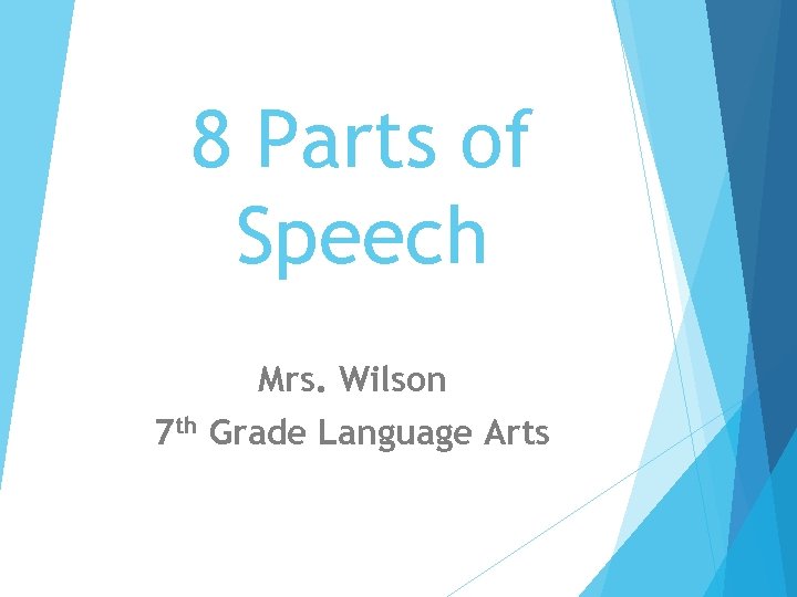 8 Parts of Speech Mrs. Wilson 7 th Grade Language Arts 