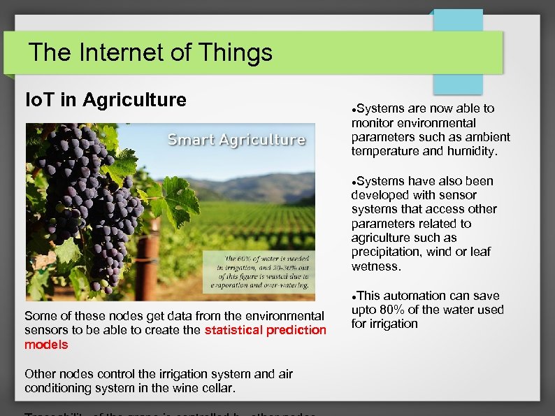 The Internet of Things Io. T in Agriculture Systems are now able to monitor