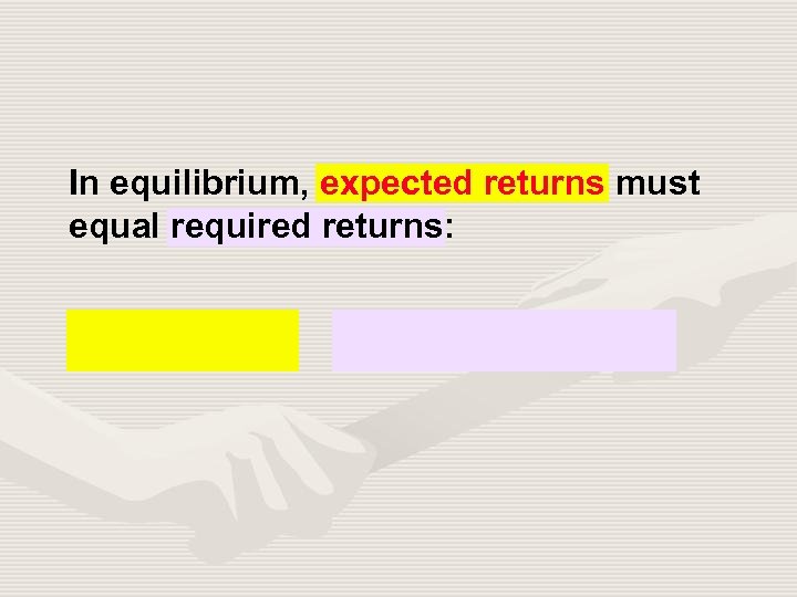 In equilibrium, expected returns must equal required returns: 