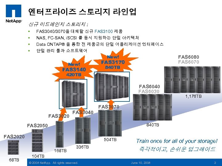 엔터프라이즈 스토리지 라인업 신규 미드레인지 스토리지 : § § FAS 3040/3070을 대체할 신규 FAS