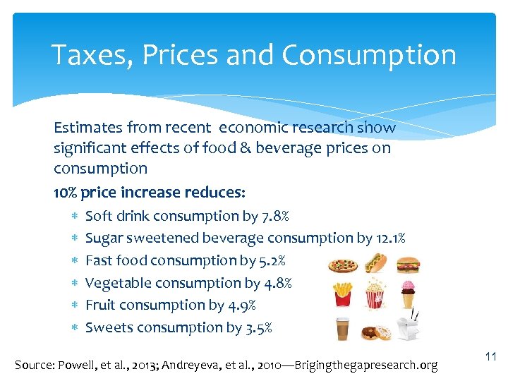 Taxes, Prices and Consumption Estimates from recent economic research show significant effects of food
