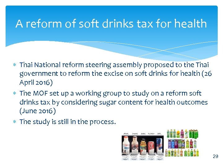 A reform of soft drinks tax for health Thai National reform steering assembly proposed
