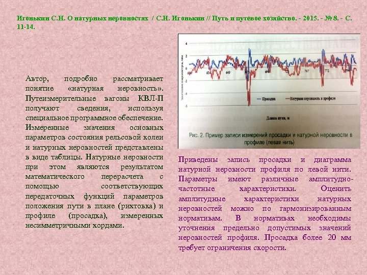 Игонькин С. Н. О натурных неровностях / С. Н. Игонькин // Путь и путевое