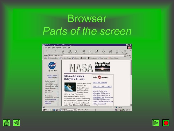 Browser Parts of the screen 