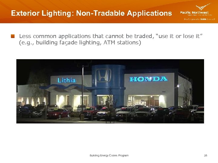 Exterior Lighting: Non-Tradable Applications Less common applications that cannot be traded, “use it or