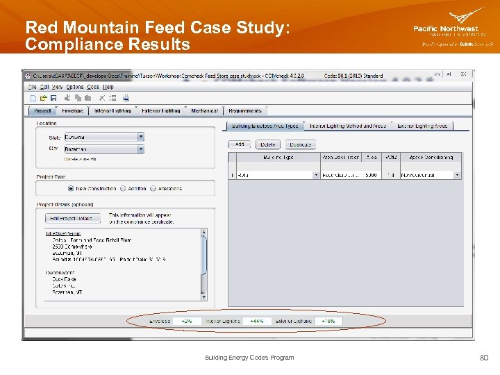 Red Mountain Feed Case Study: Compliance Results Building Energy Codes Program 80 
