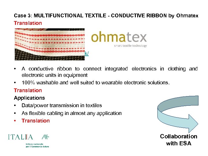 Case 3: MULTIFUNCTIONAL TEXTILE - CONDUCTIVE RIBBON by Ohmatex Translation http: //www. ohmatex. dk/