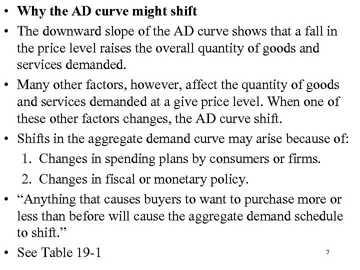  • Why the AD curve might shift • The downward slope of the