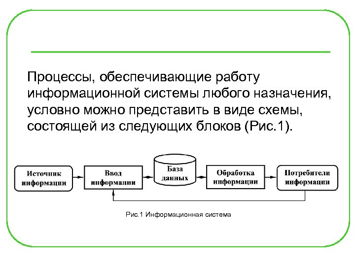 Процессы, обеспечивающие работу информационной системы любого назначения, условно можно представить в виде схемы, состоящей