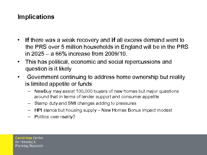 Implications • If there was a weak recovery and if all excess demand went