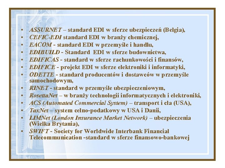  • • • • ASSURNET – standard EDI w sferze ubezpieczeń (Belgia), CEFIC-EDI