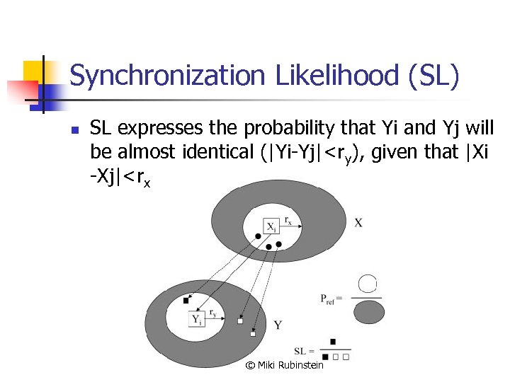 Synchronization Likelihood (SL) n SL expresses the probability that Yi and Yj will be