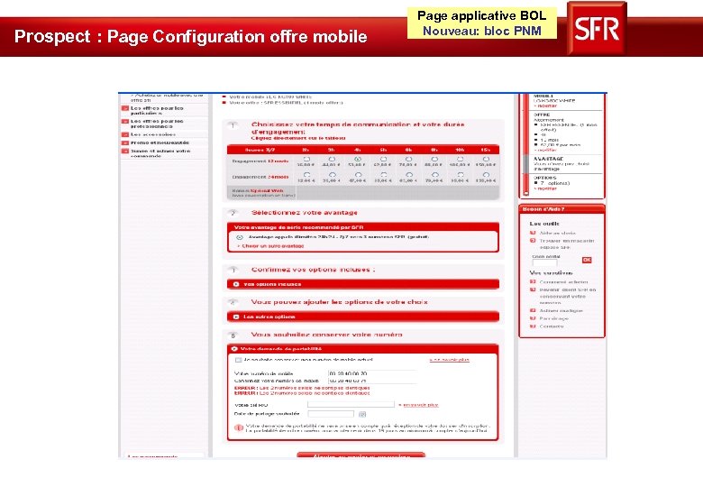 Prospect : Page Configuration offre mobile Page applicative BOL Nouveau: bloc PNM 