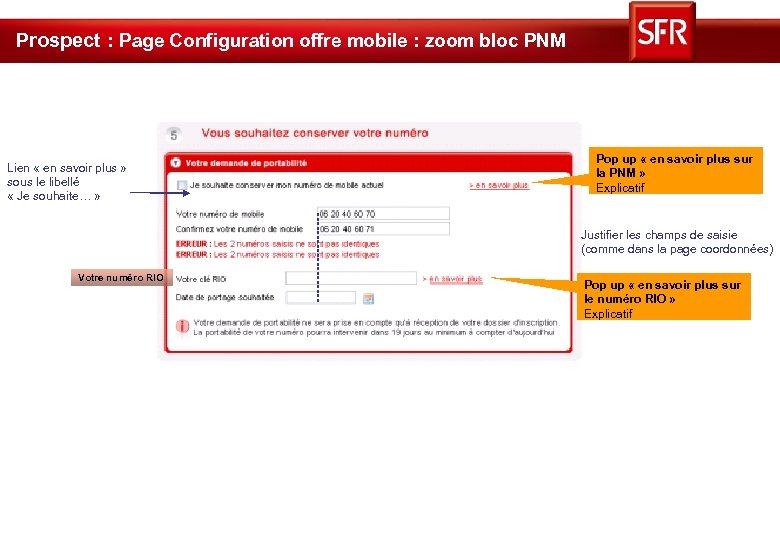 Prospect : Page Configuration offre mobile : zoom bloc PNM Lien « en savoir