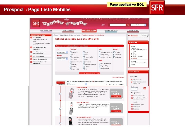 Page applicative BOL Prospect : Page Liste Mobiles 