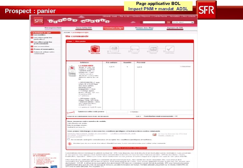 Prospect : panier Page applicative BOL Impact PNM + mandat ADSL 