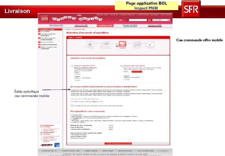 Livraison Page applicative BOL Impact PNM Cas commande offre mobile Édito spécifique cas commande